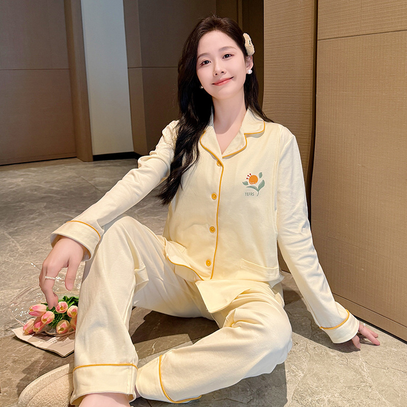 100kg Maternity Pure Cotton Plus Size Sweat-Absorbent 40-Count Combed Cotton Postpartum Clothing Spring and Autumn Simple Pajama Set Loose Fit