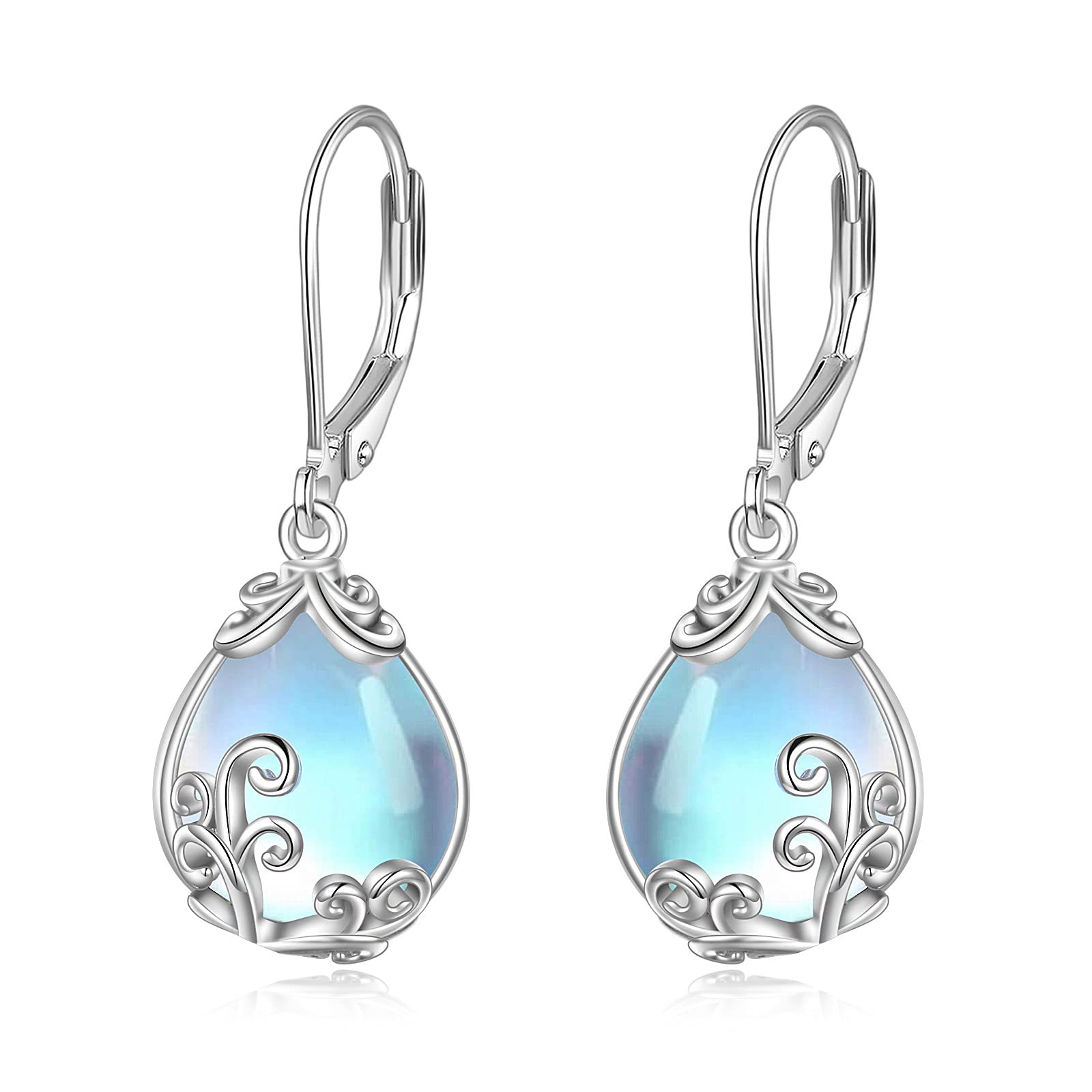 TEMU transfronterizo S925 plata esterlina pendientes de piedra de luna mujeres nicho de diseño de pendientes europeos y estadounidenses sencillos pendientes de alta calidad