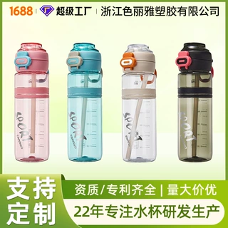 定制创意高颜值吸管杯简约个性大容量双饮杯学生户外便携随手杯