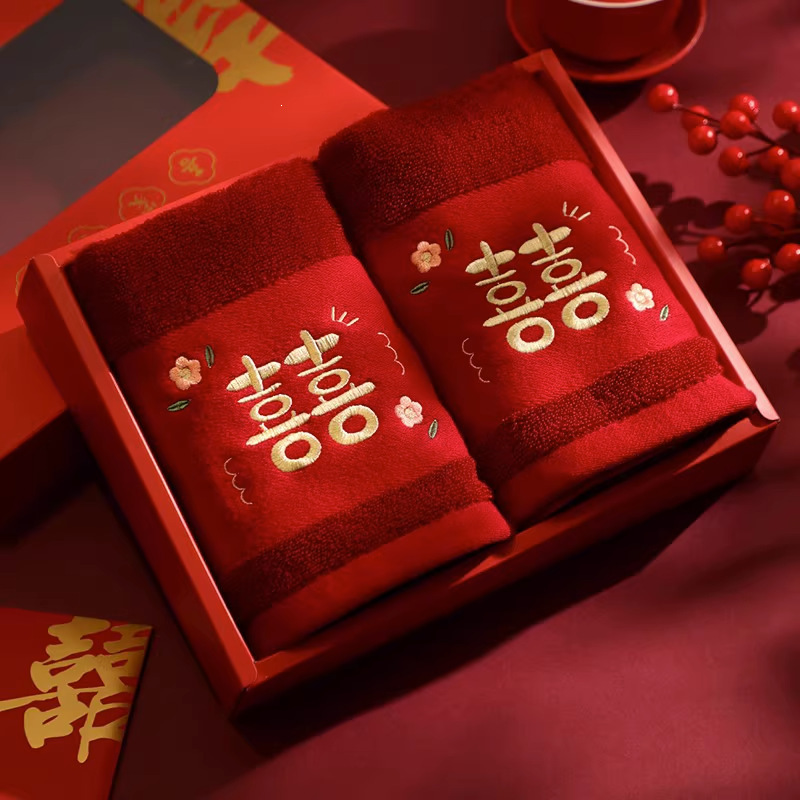 Wedding Towel Return Gift Pure Cotton Red Towel Wholesale Big Red Wedding Bridal Dowry Festive Bridesmaid Gift