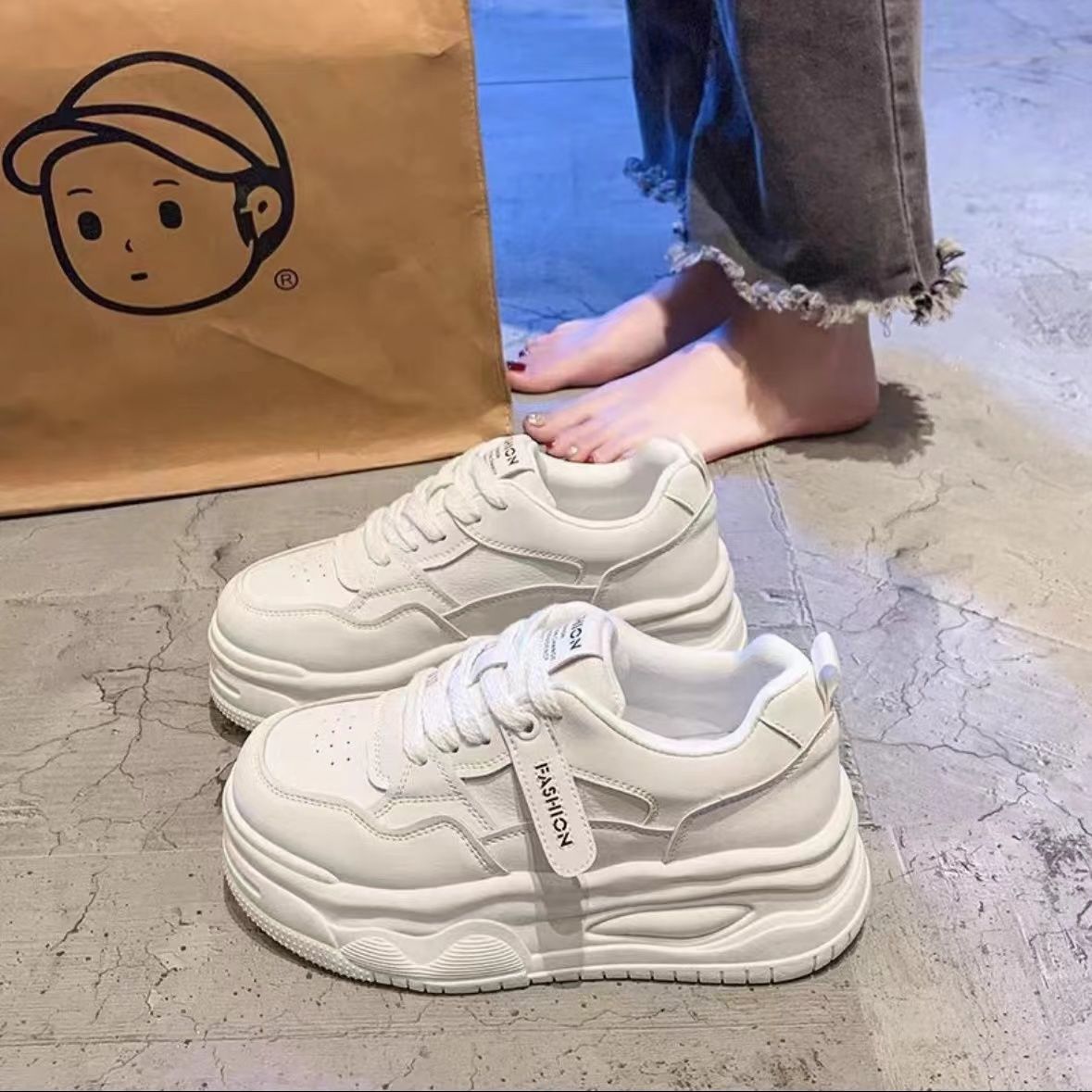 Zapatillas Deportivas para Mujer, Primavera 2025, Nuevo Estilo Versátil, Aumentan la Estatura, Casuales, Blancas, para Mujer, Transmisión en Vivo, Comercio Exterior, Dropshipping