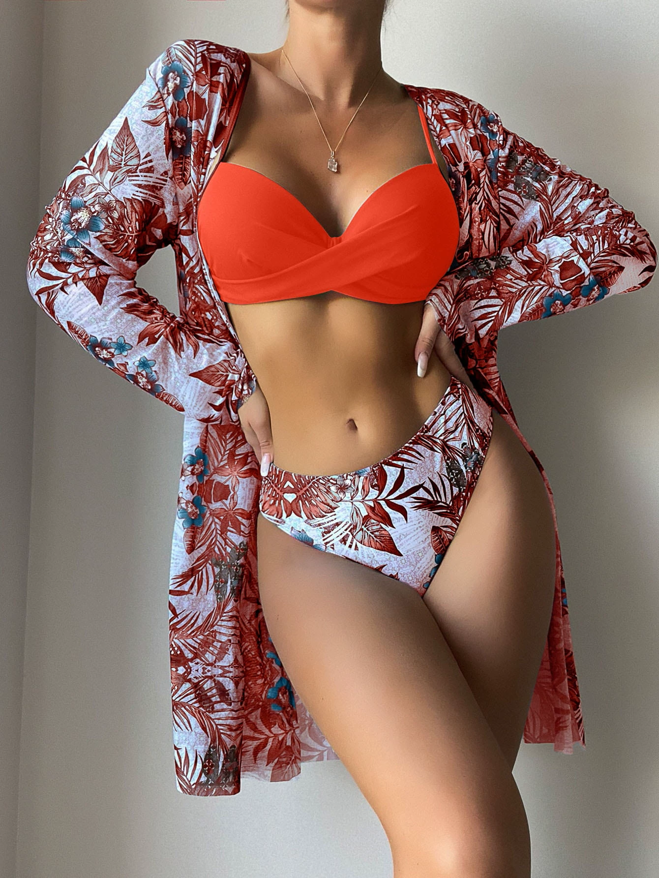 Women's Swimwear 3-Piece Set, European Style, 3-PC Bikini + Cover-Up, Multiple Colors