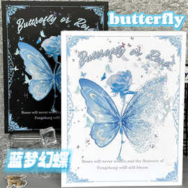 蓝梦幻蝶ins卡册蝴蝶高颜值四宫格A5硬壳追星小卡图片收纳册相册