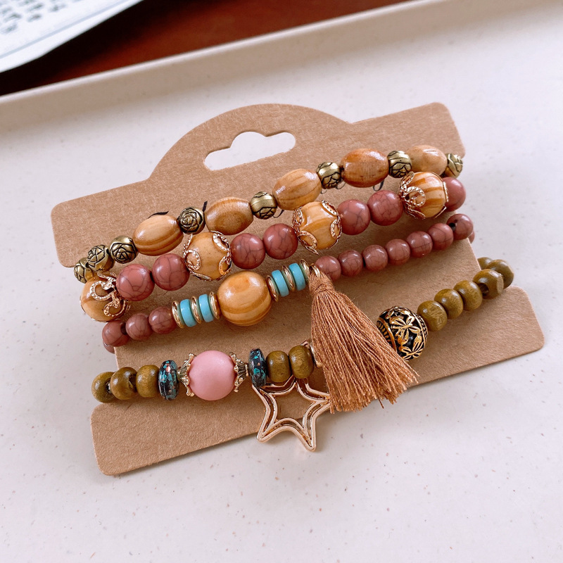 Retro Ethnic Style Geometric Alloy Wood Glass Beaded Women's Bracelets 1 Set display picture 12