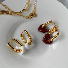 钛钢法式复古滴油红色爱心耳环女韩国简约个性百搭气质时尚耳钉耳