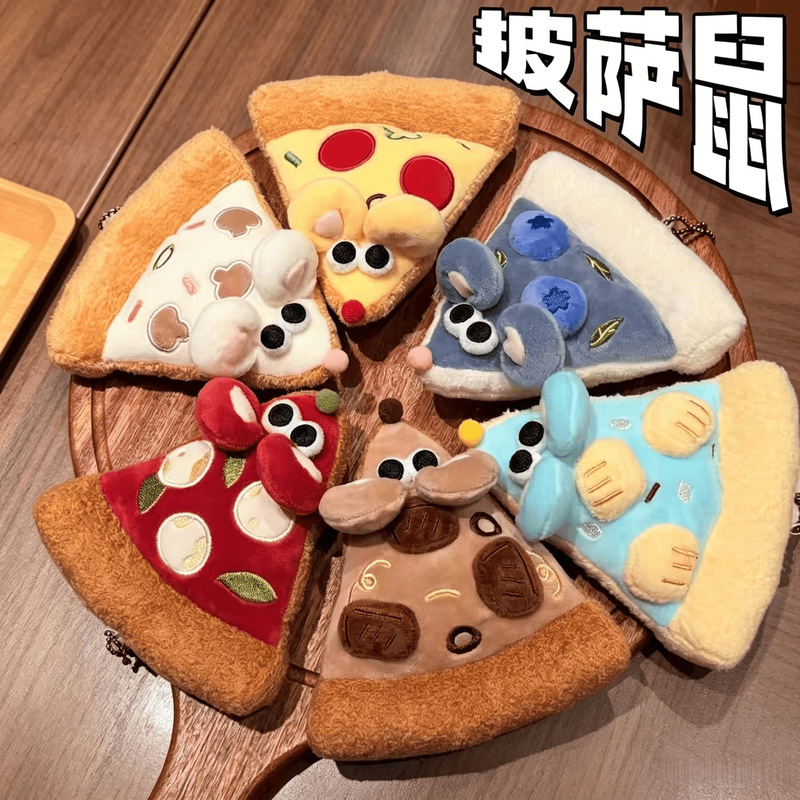 Trendy Cute Pizza Mouse Plush Keychain Backpack Pendant Doll Toy Decoration Gift Wholesale