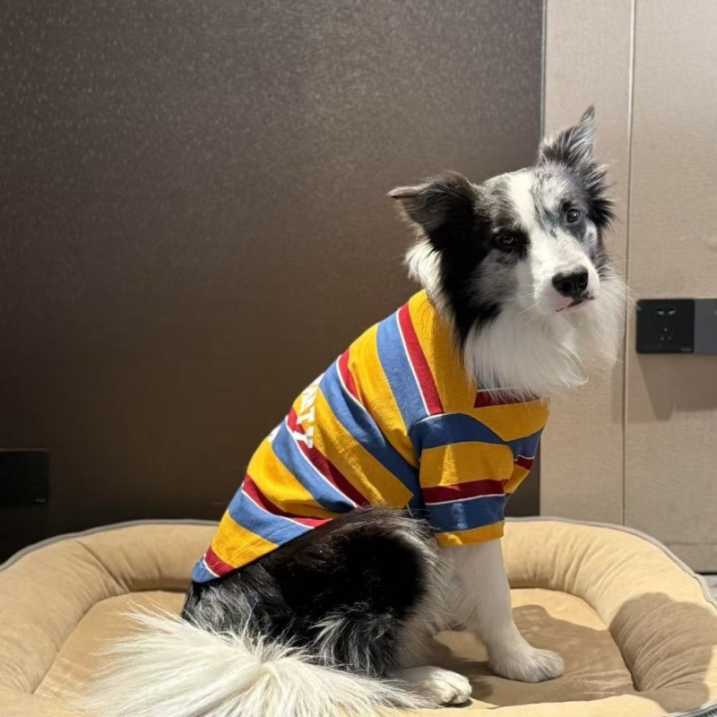 犬服カジュアルストライプシャツアウトドア夏薄いストライプシャツトレンディなブランドラブラドールゴールデンレトリバー中型犬と大型犬|undefined