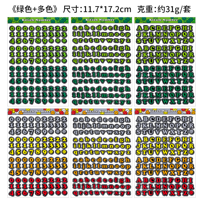 6 piezas Corea del Sur ins coloridas letras inglesas y números pegatinas decorativas cuenta de mano tarjeta pequeña persiguiendo material de cuenta de mano