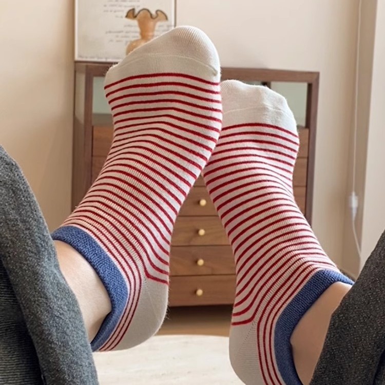 Socks Women's Summer Dopamine Socks Mouth Contrast Color Pinstripe Low-end Short Socks Boat Socks Comfortable Breathable Sweat Absorbing Without Heel