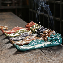 跨境陶瓷祥云卧龙香插线香炉创意大号中国龙倒流香炉家居摆件饰品