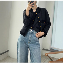 现货古董香奶奶工艺天花板 羊毛桂花针撞色针织背心外套套装 现货