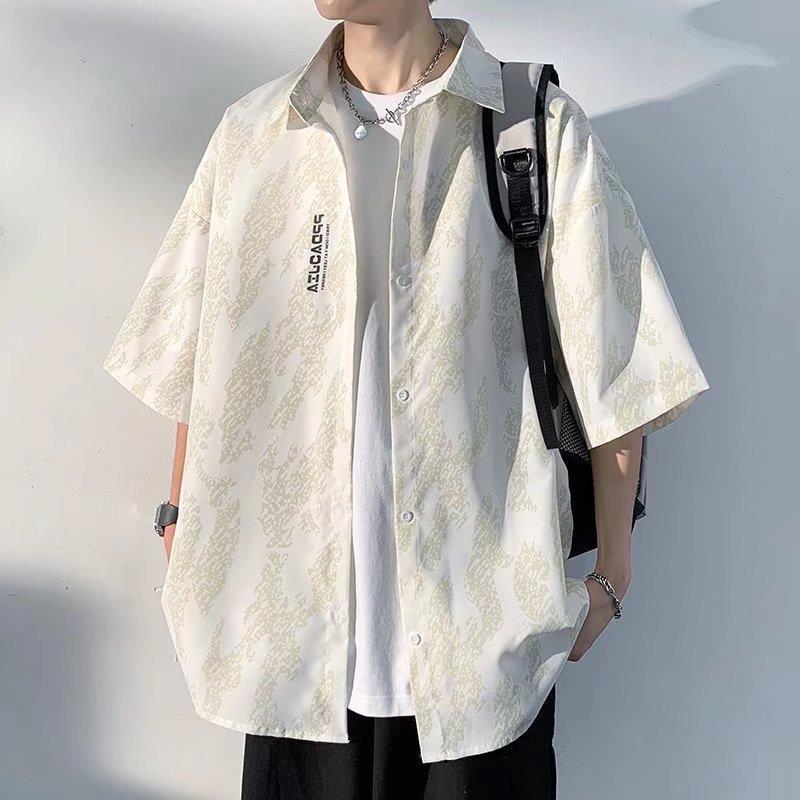 Korean Style Stretch Shirt Men's Summer Short-Sleeved Cardigan Style Yuppie Casual Three-Quarter Sleeve Versatile Shirt Internet Celebrity