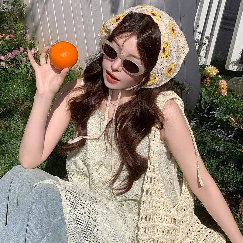 Turbante de encaje retro francés, niña, diadema dulce y linda, diadema, diadema triangular, foto de viaje de verano, tocado