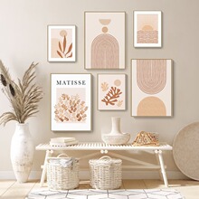 简约北欧莫兰迪装饰画线条几何抽象喷绘餐厅酒店挂画跨境无框画