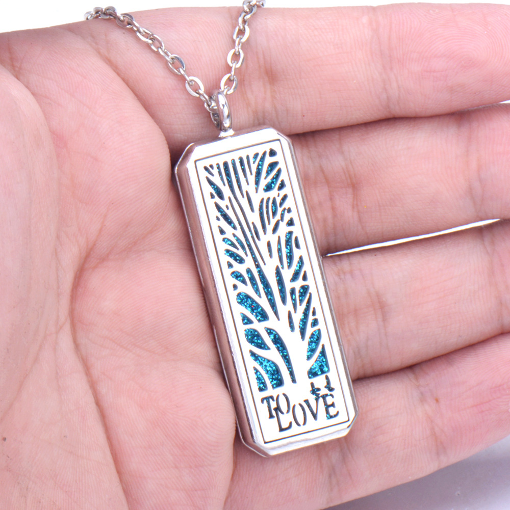 Stainless Steel Rectangular Aromatherapy Sweater Chain Necklace_voghion.com