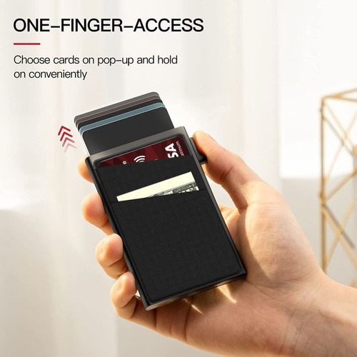 RFID Men's Minimalist Anti-scan Lycra Card Holder with Slanted Design, Aluminum Alloy Frame, and One-Touch Side-Release Mechanism