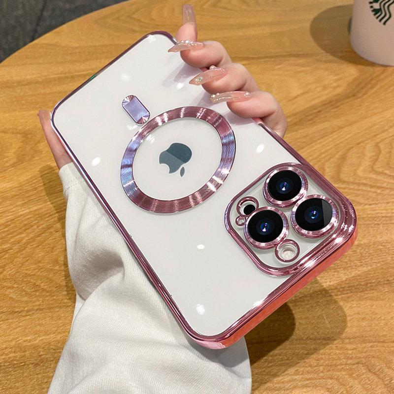 Apple 16 Pro Max対応 電気メッキ磁気吸着スマホケース 透明iPhone16ハードケースPC保護カバー15耐衝撃|undefined