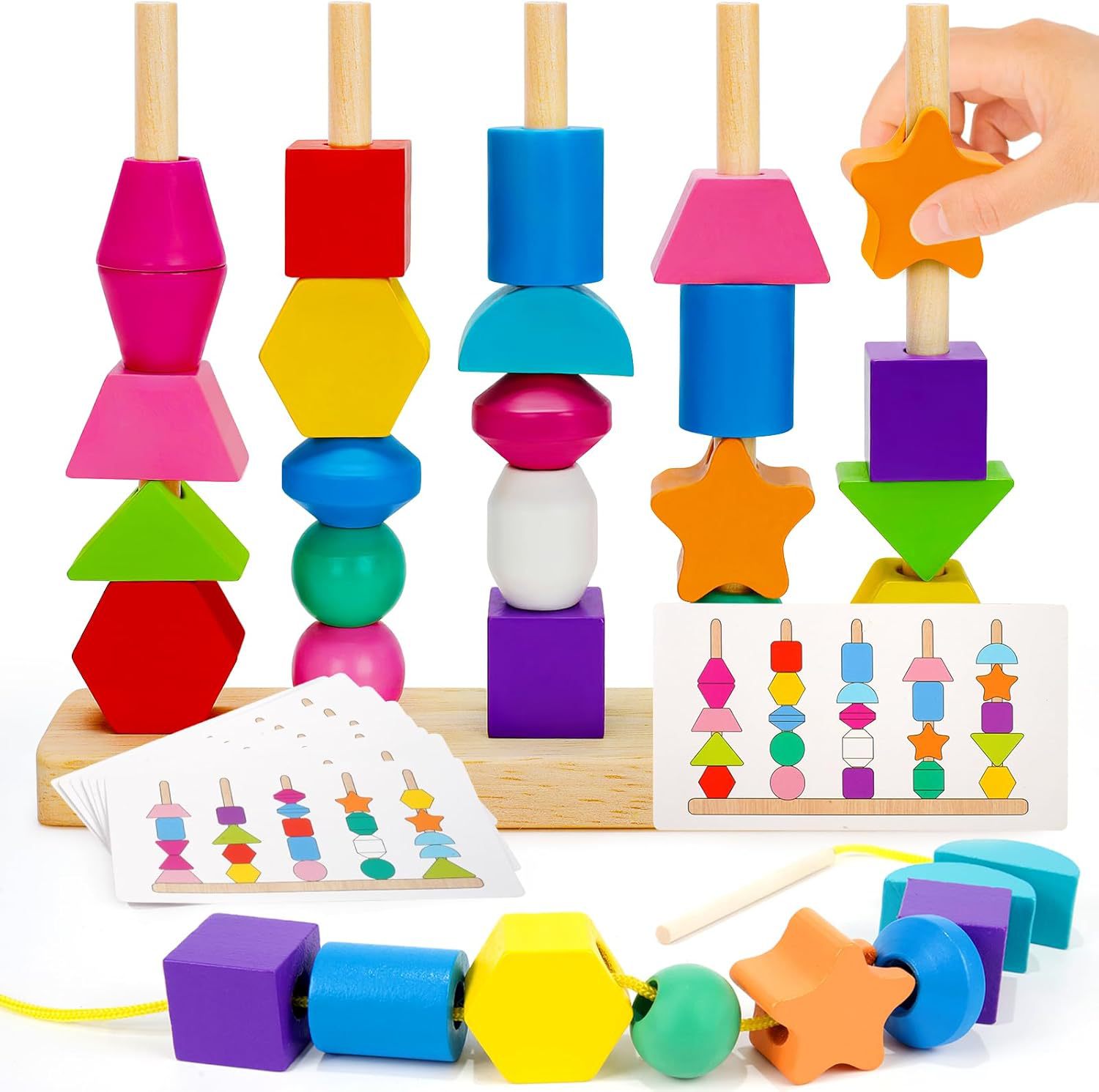 Forma geométrica conjunto columna de entrenamiento sensorial tridimensional de madera para niños material didáctico de escritorio educativo Montessori juguetes a juego