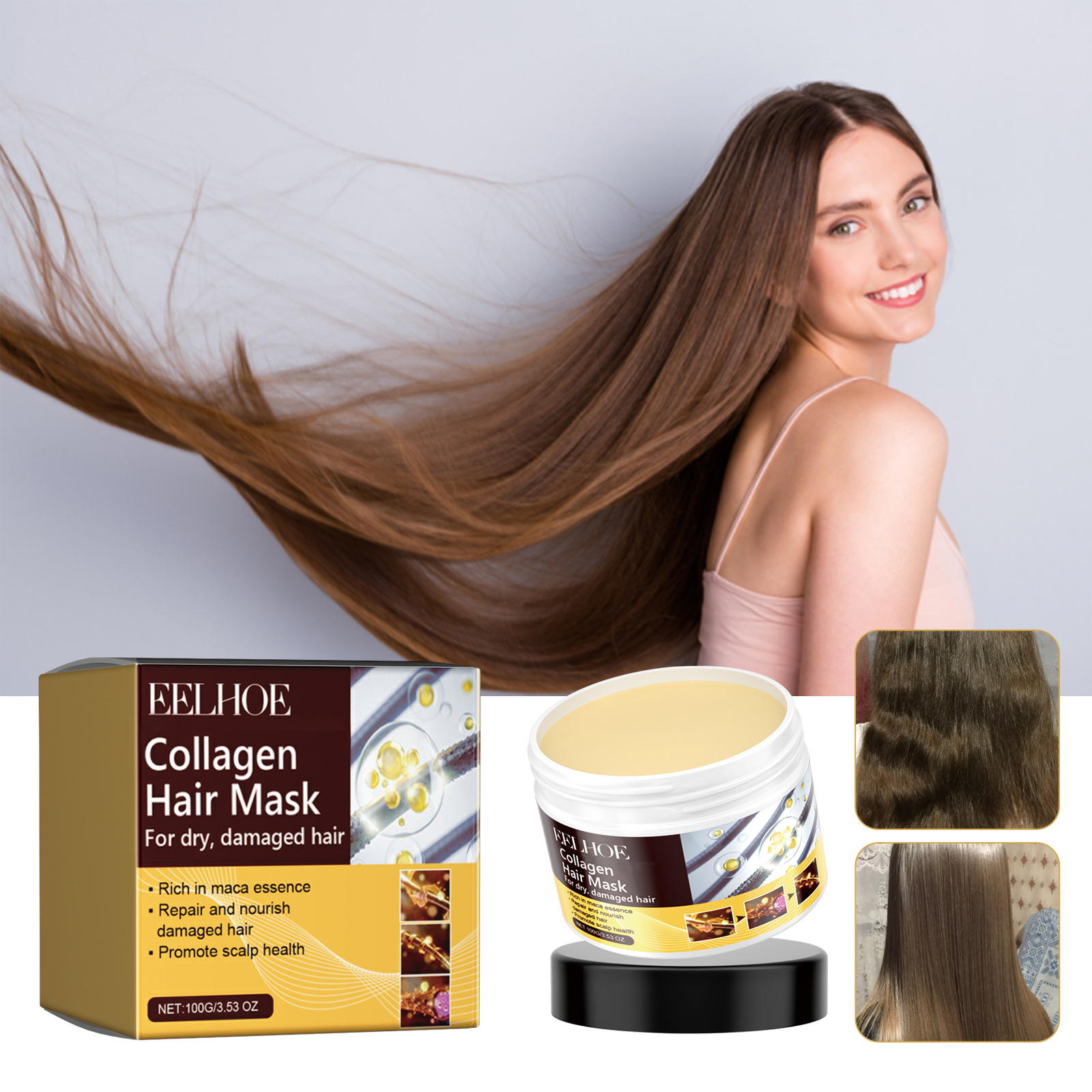 Eelhoe Collagen Repair Hair Mask Repairs Dry, Frizzy and Tangled Hair, Strengthens, Moisturizes and Smoothes Hair Mask