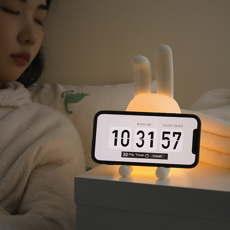 (2개) 도매 새로운 접이식 귀 토끼 밤 빛 매달려 휴대 전화 브래킷 분위기 빛 타이밍 따뜻한 토끼 패팅 빛 국경