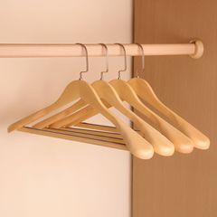 無垢材木製ハンガー ホテル・衣料品店専用 滑り止め・跡が残らない・膨らまない 大きなコート・スーツ・ズボン用ハンガー 収納