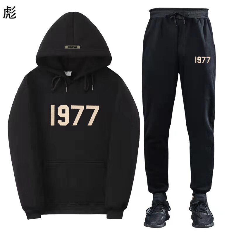 1977 Letter Men's and Women's Hoodies Essentials Multi-Line Fog Trendy Brand High Street Loose Fleece Sweatshirt Suit