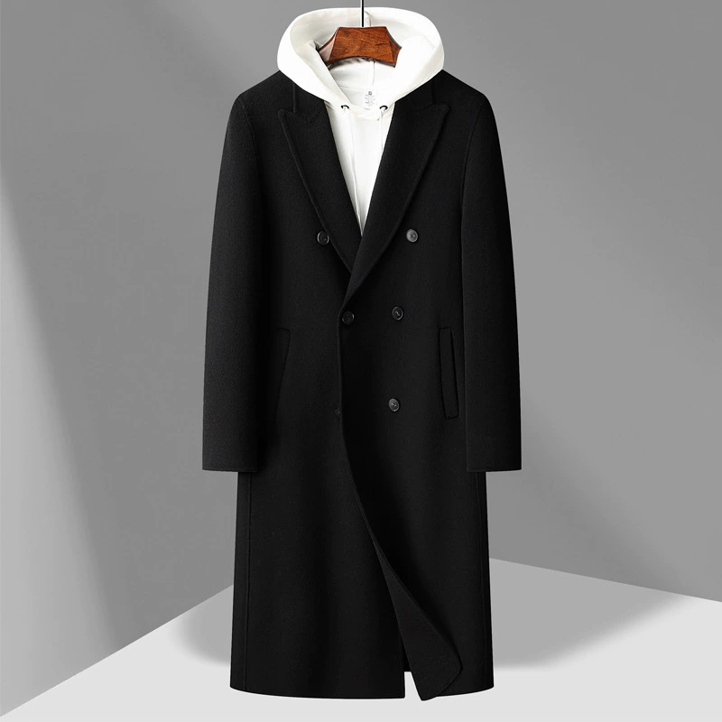 Осеннее и зимнее новое шерстяное пальто для мужчин классическое длинное двубортное шерстяное пальто для мужчин