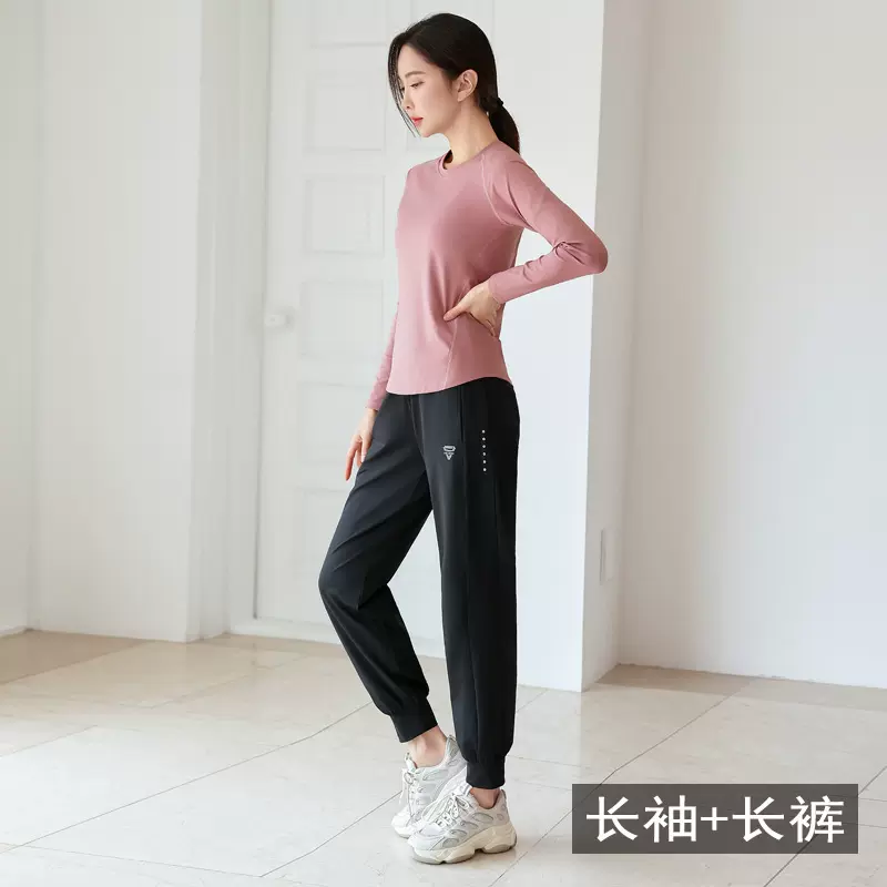 健身房休闲运动套装女夏速干晨跑长袖t恤宽松冰感专业透气瑜伽服