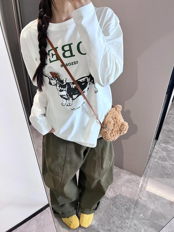 【200克纯棉后包领】美式复古宽松长袖白色t恤女春秋设计感小众上|undefined