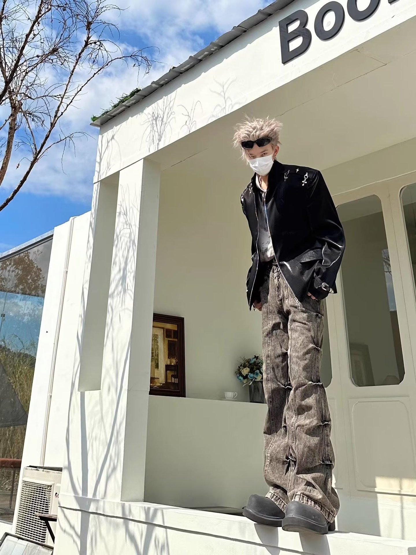 American High Street Vintage Worn-out Earth-tone Washed Pleated Flared Jeans Men's Wide-leg Trendy Long Pants_mkmklike.com