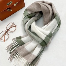 围巾女100%纯羊毛秋冬季新款英伦风高级感百搭保暖格子围脖学生