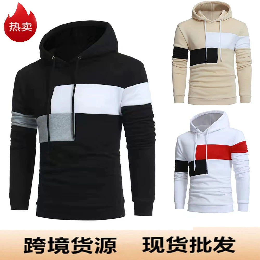 2025 новый трансграничный трехцветный худи с капюшоном на флисовой подкладке, модный и повседневный, свободный и удобный