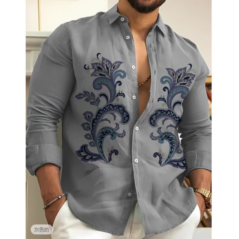 2025 Cross-Border Amazon Export Men's Shirts Fashion Casual 3D Printing Trendyy Long Shirts Export Clothing