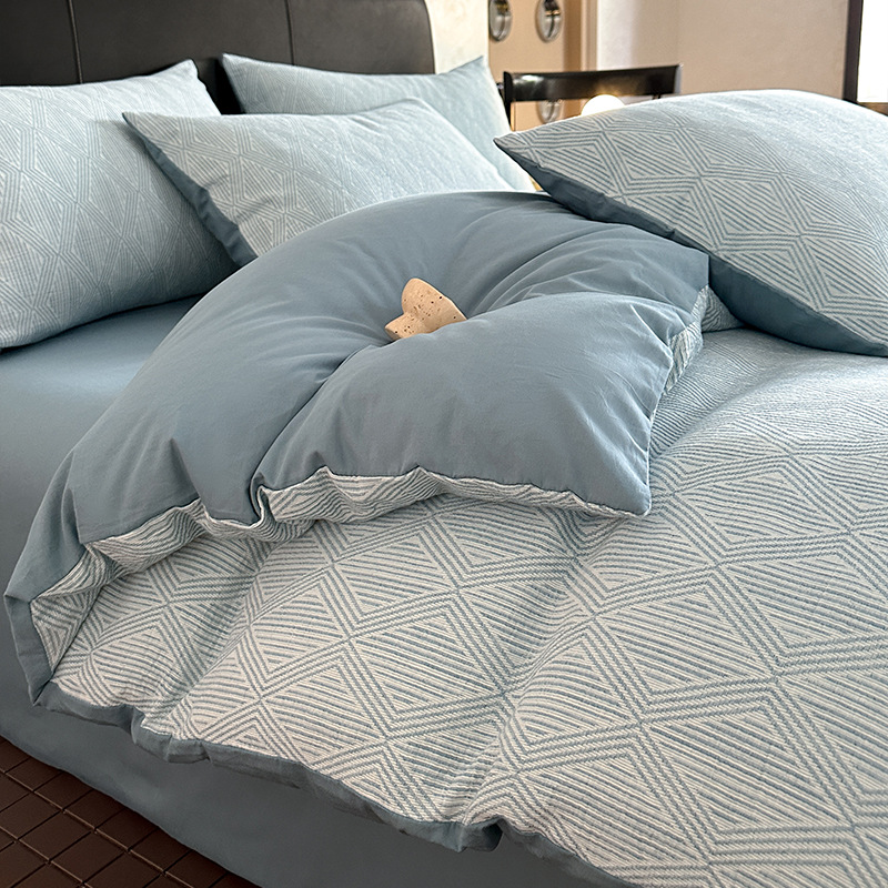 Cama de algodón de hilo de tres capas de lujo ligero de cuatro piezas de algodón puro 2024 nuevo hilo de doble capa simple funda de edredón de sábana