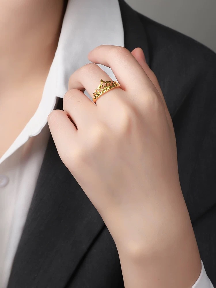 Vietnam gold silk hollow crown ring simulation gold fashion temperament all-match opening adjustable ring_voghion.com