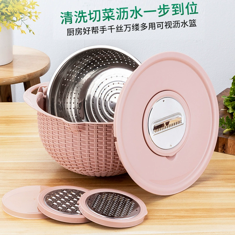 Многофункциональная сливная корзина из нержавеющей стали, двухслойная вращающаяся корзина для овощей, корзина для фруктов Терка костюм для резки овощей