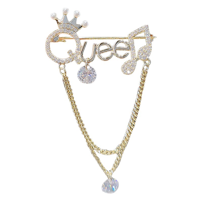 Broche de La Reina de la letra de la borla del diamante de las mujeres del todo-fósforo de la corona de la perla de gama alta ramillete pin suéter abrigo Accesorios