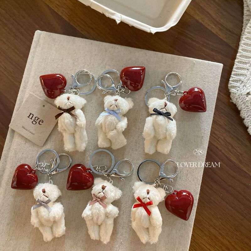Korean Internet Celebrity Ins2026 New Red Heart-Shaped Bear Pendant Cute Fashion Keychain Bag Charm