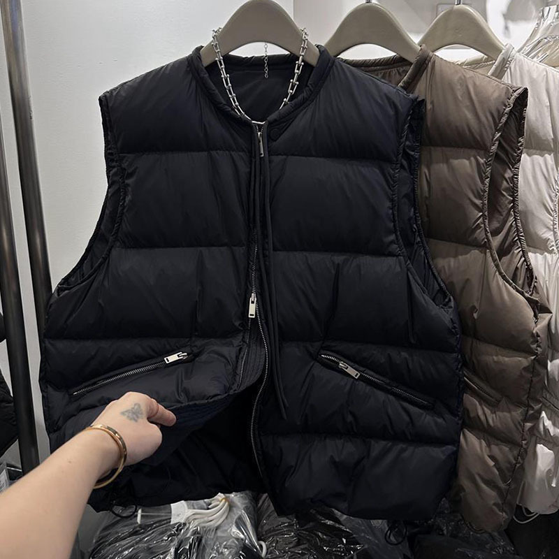 2025 秋と冬の新ファッション多用途スタンドカラーベストジャケット女性のラウンドネックジッパーポケットチョッキベストトップトレンディ|undefined