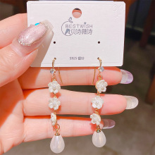 手工气质仿贝壳花朵流苏水滴珍珠耳环 复古气质宫廷风流苏耳饰品