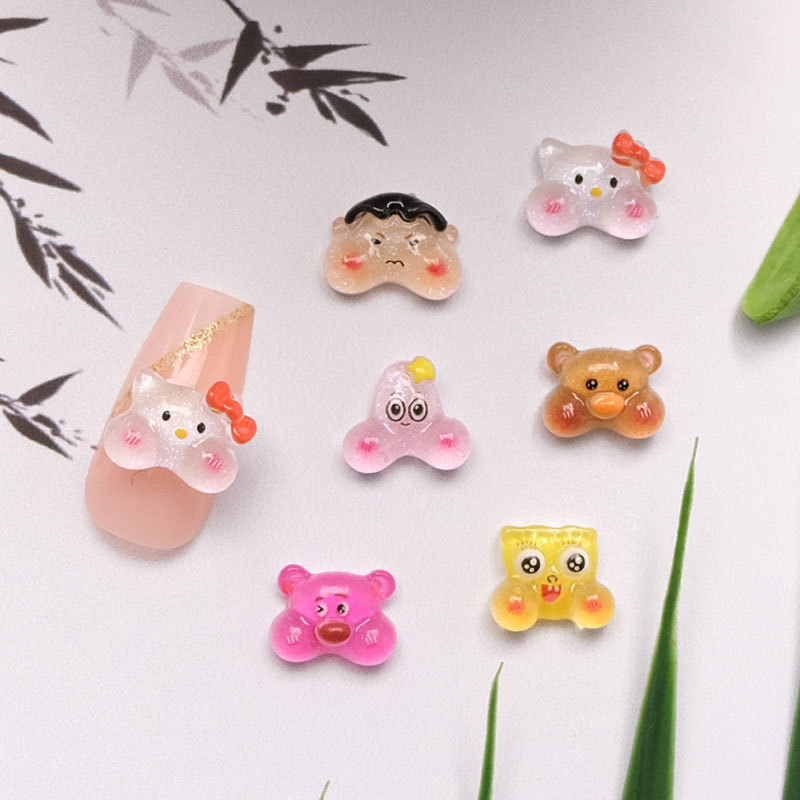 Nail accessories sponge baby cartoon ice transparent doodle face pinduxing bear diy nail resin accessories wholesale