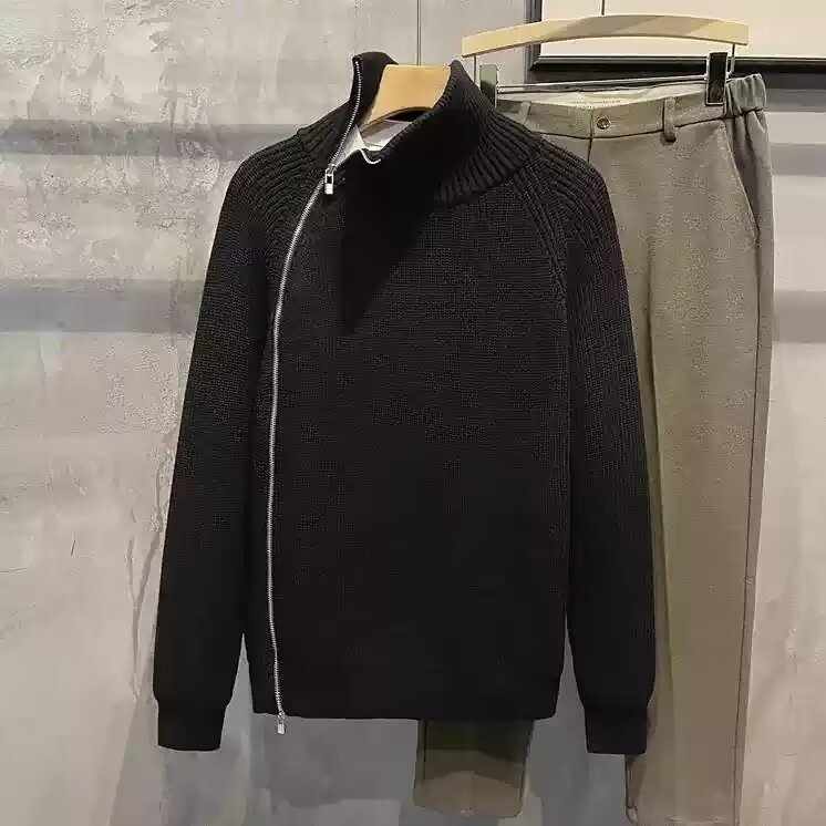 Cuello medio alto prueba de personalidad con cremallera camiseta de punto suéter hombre viejo estilo de negocios otoño invierno suéter de tendencia fábrica transfronteriza al por mayor image 3