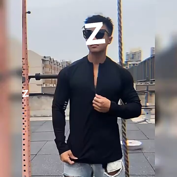Men's fitness jacket, cycling jersey, long-sleeved sun protection clothing, casual sports running zip-up top