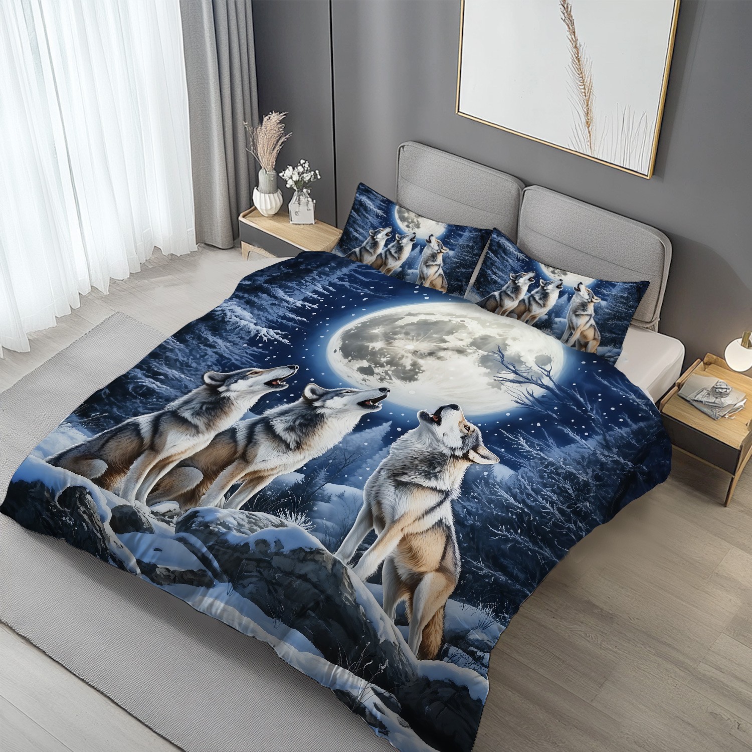 TEMU / JIT impresión digital abrasión edredón retrógrado wolf totem estilo nacional kit textil se puede diseñar