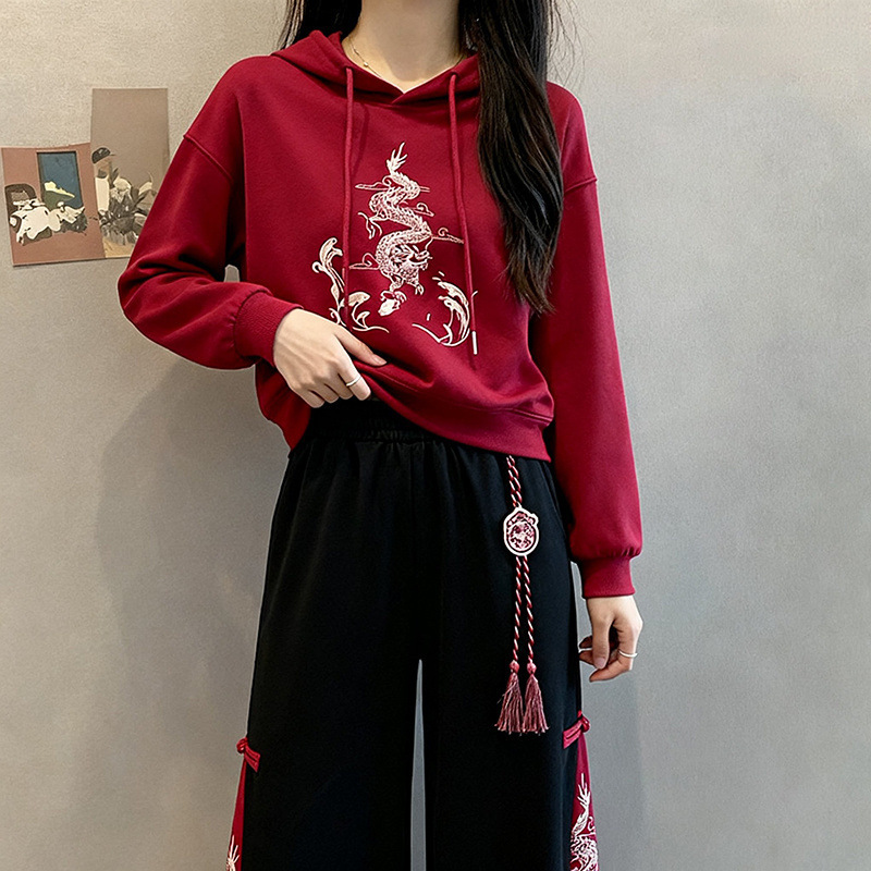 Ethnic Style Tang Suit Hanfu Set Autumn and Winter New Loose Slimming Chinese Style Wide-Leg Pants Two-Piece New Year Outfit