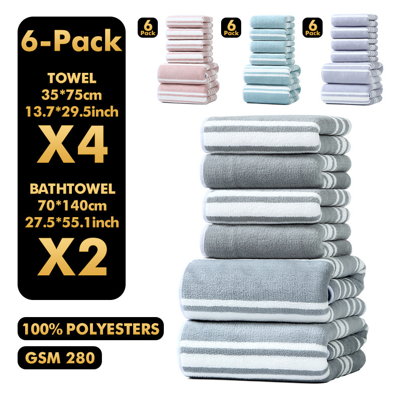 Towel 6-Piece Set, Extra Large Size, Coral Velvet Towel and Bath Towel Set Temu