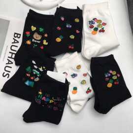 韩国袜子etna棉中筒植物水果黄色笑脸爱心中腰女袜子少女学院风