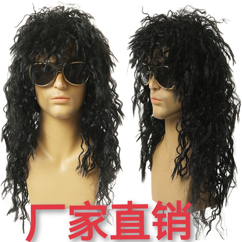 Halloween 70S Retro Cos Costume Punk Black Wig Disco European and American Men's Curly Hair
