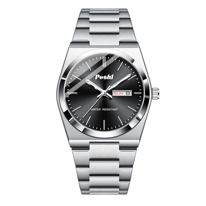 POSHI Fashion New Impermeable Watch Reloj de cuarzo casual de negocios para hombres Reloj delgado de doble calendario para hombres