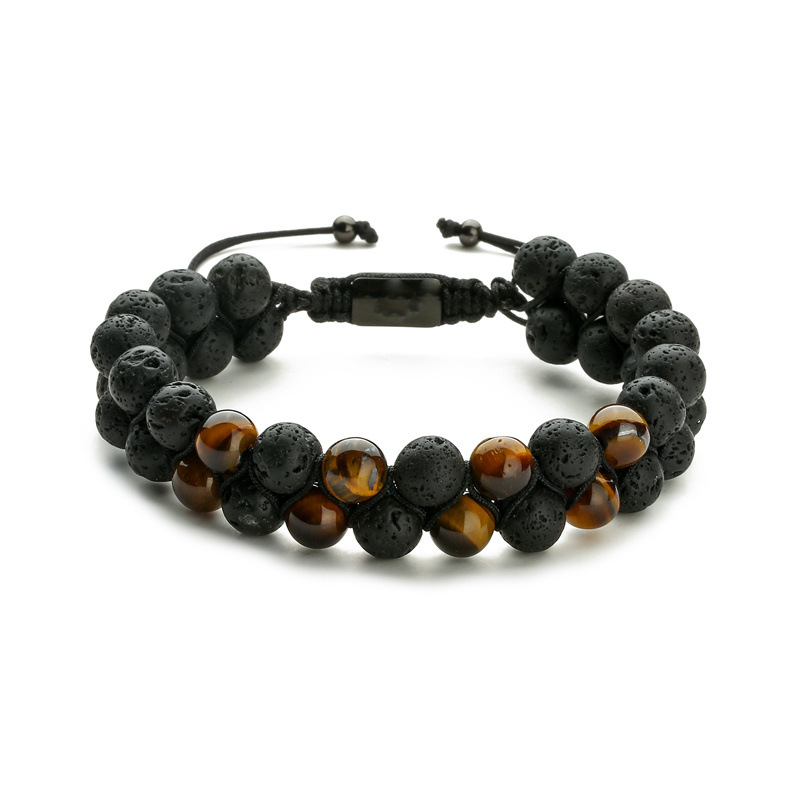 Amazon Venta caliente 8mm Tigre ojo Piedra Negro imán pulsera doble capa tejida Piedra Natural yoga pulsera de cuentas para hombres